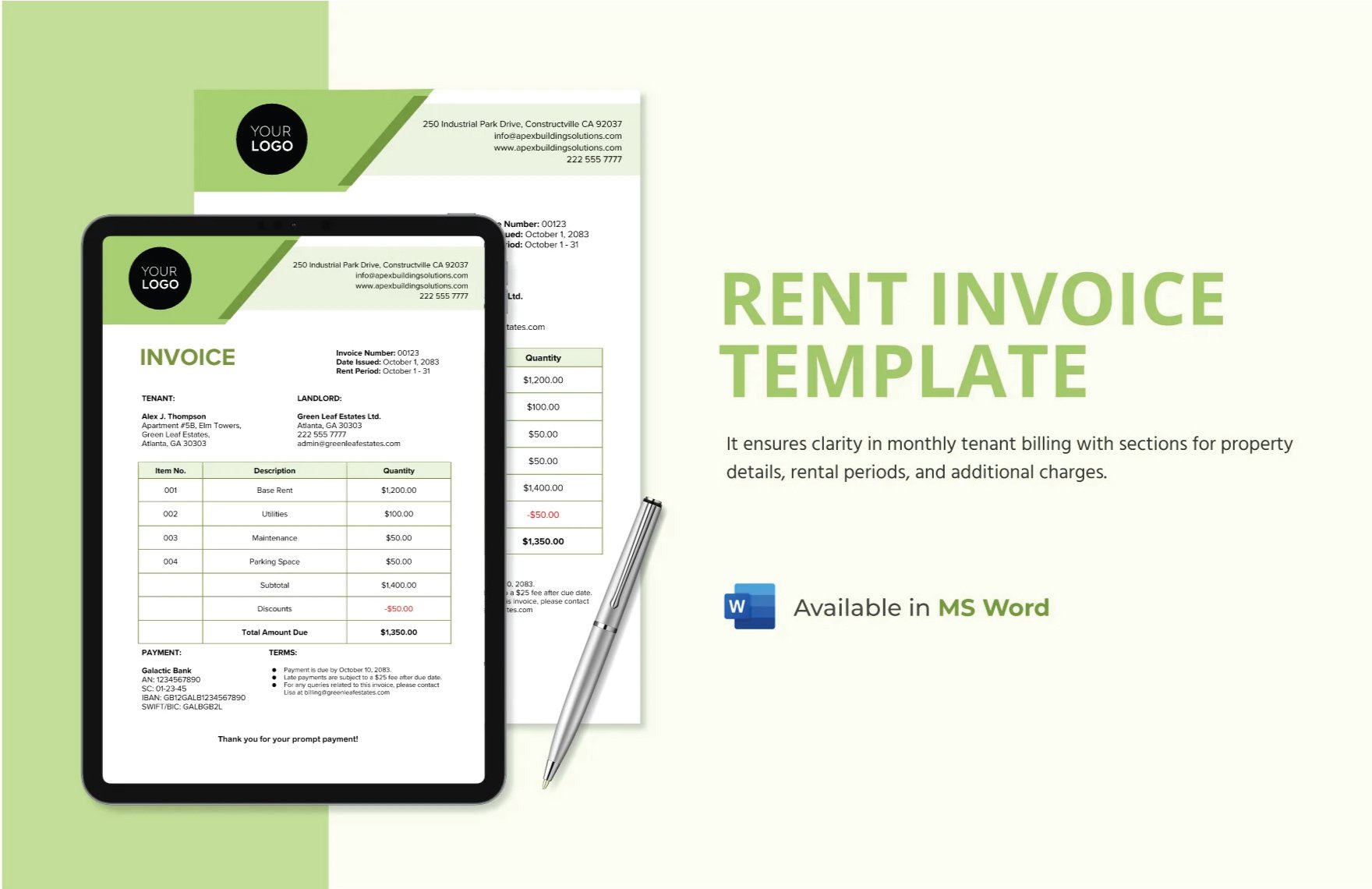 Rent Invoice Template in Word