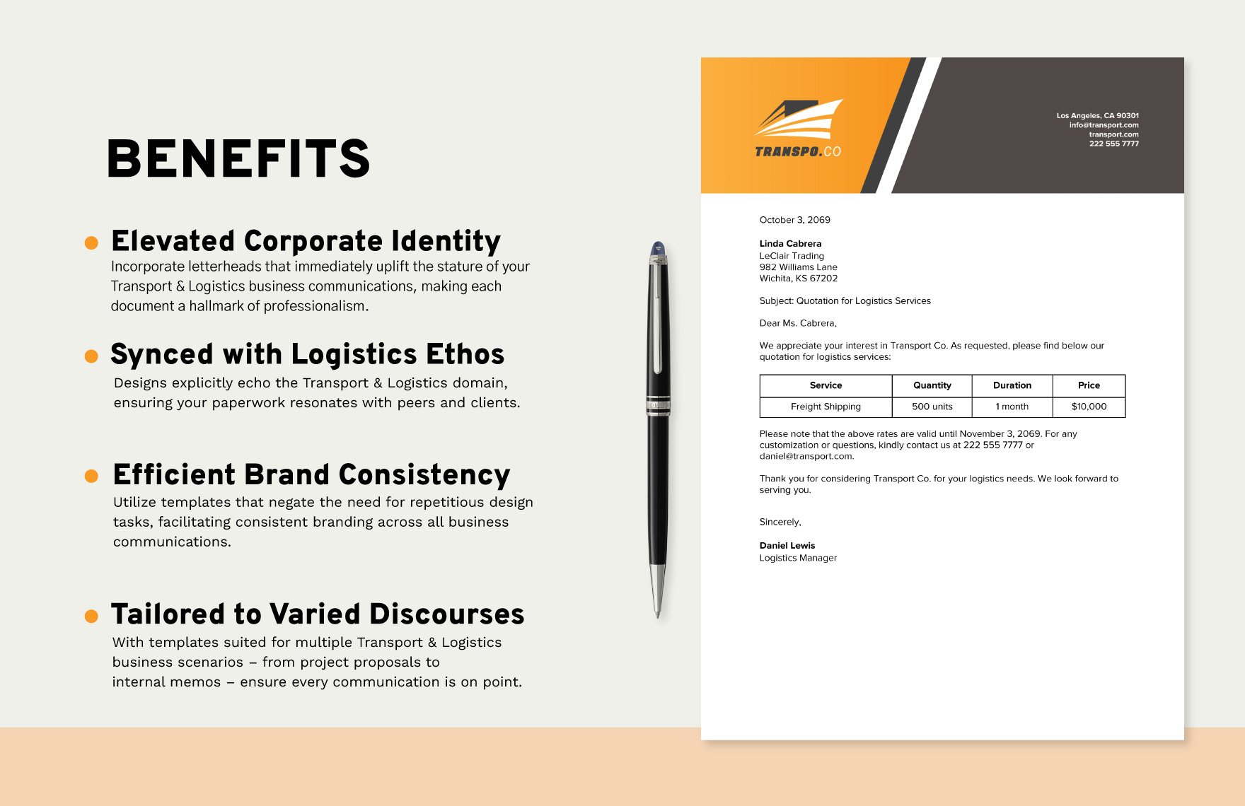 Transport and Logistics Shipping Services Business Letterhead Template