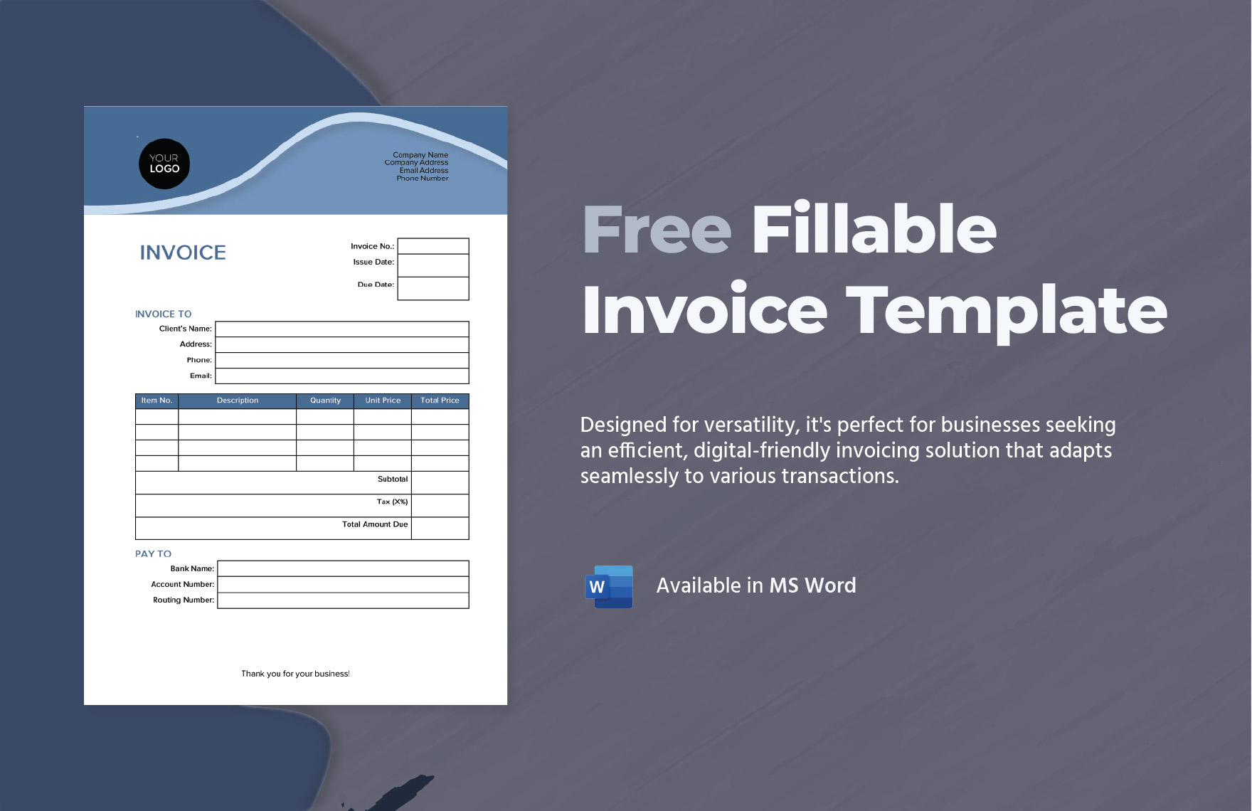 Free Fillable Invoice Template - Download in Word | Template.net