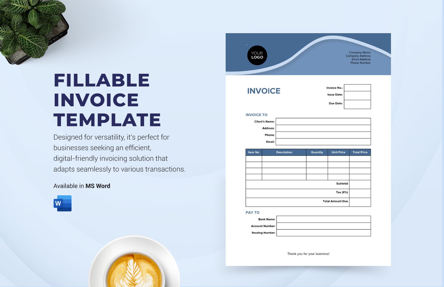 Free Fillable Invoice Template in Word