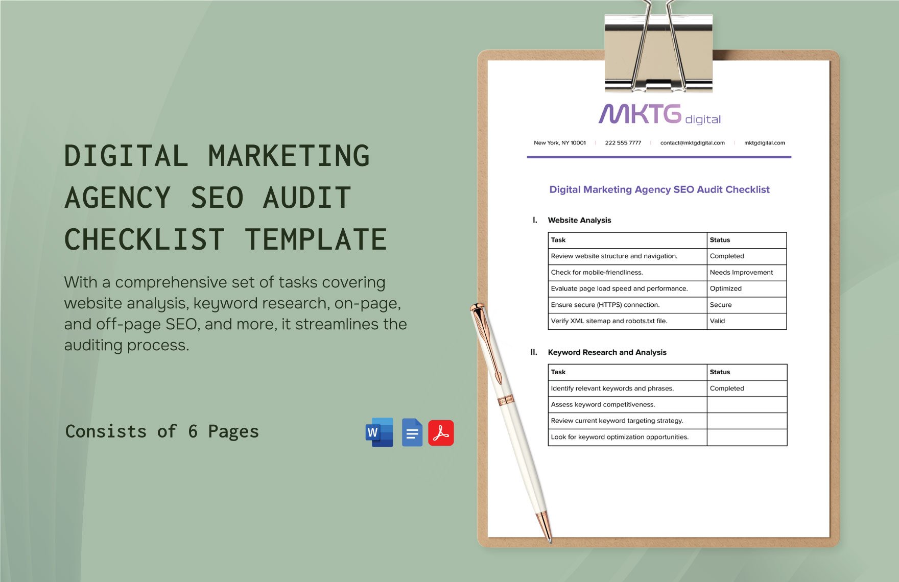 Digital Marketing Agency SEO Audit Checklist Template in Word, Google Docs, PDF