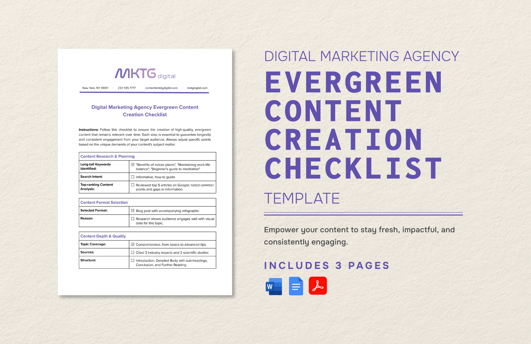Digital Marketing Agency Evergreen Content Creation Checklist Template
