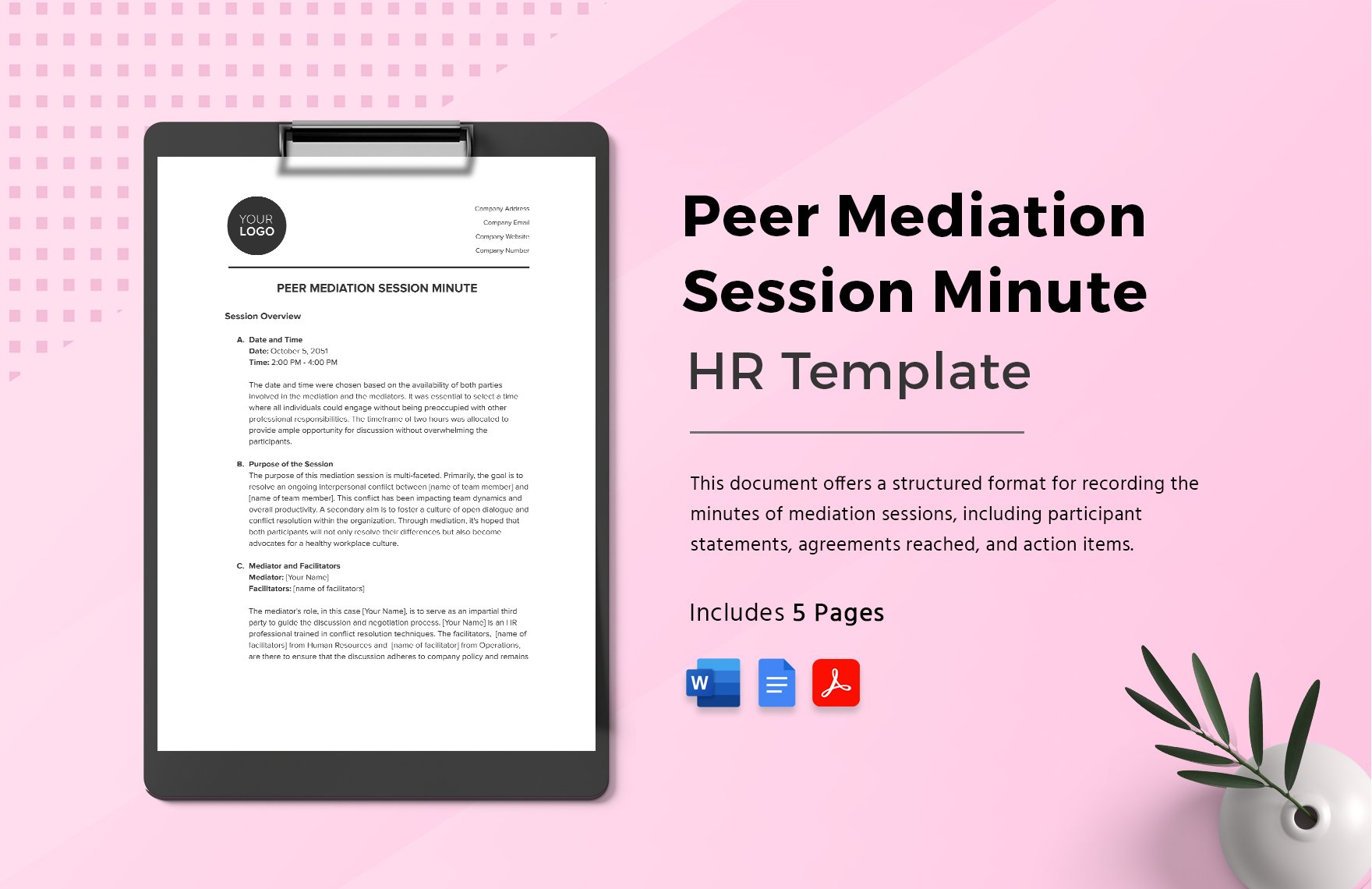 Peer Mediation Session Minute HR Template