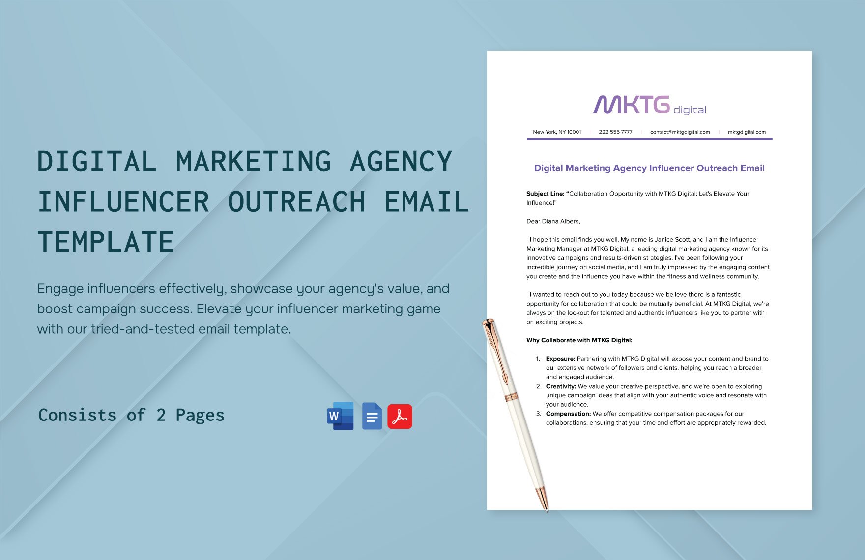 Digital Marketing Agency Influencer Outreach Email Template in Word, Google Docs, PDF