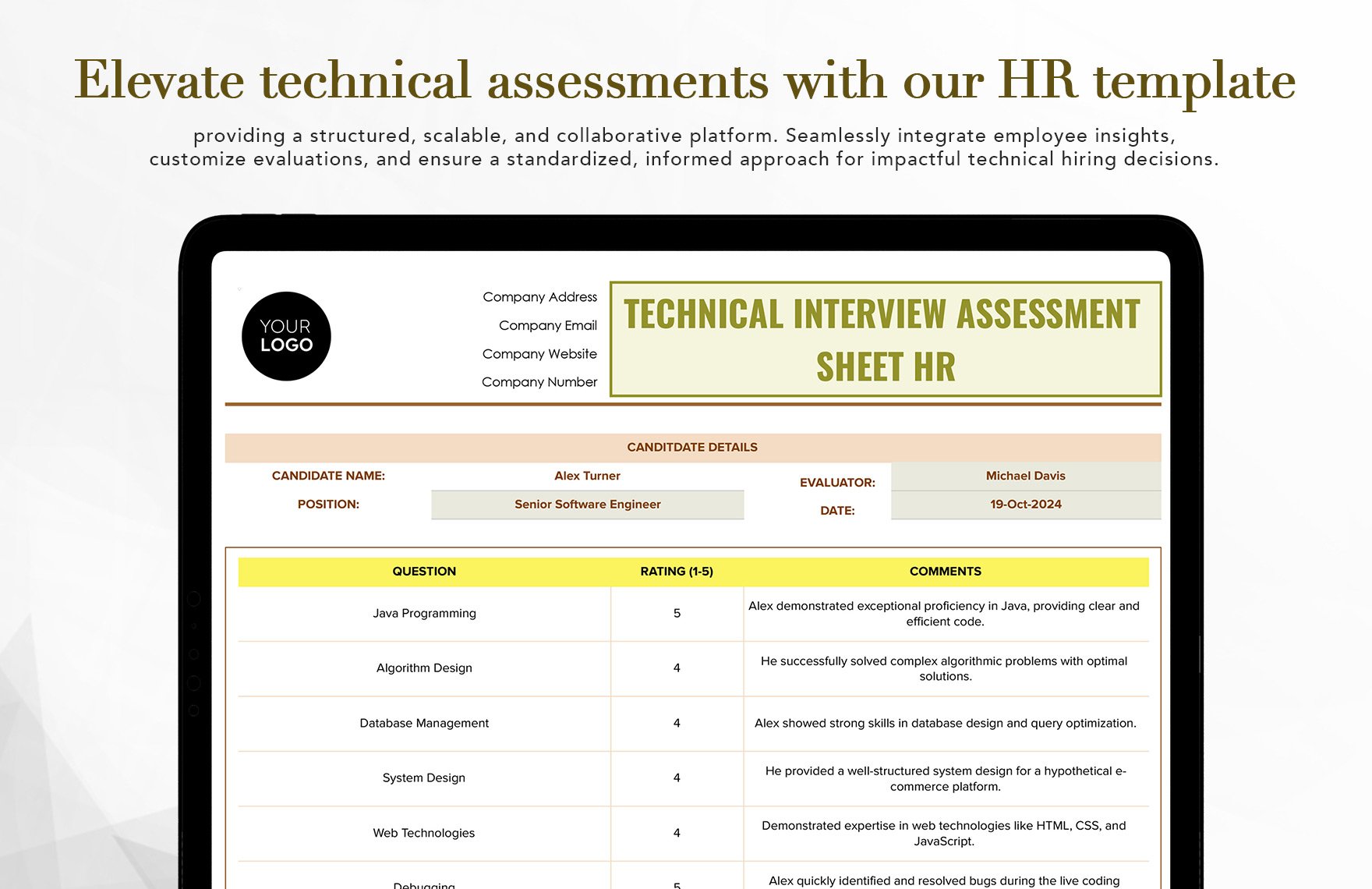 Technical Interview Assessment Sheet HR Template