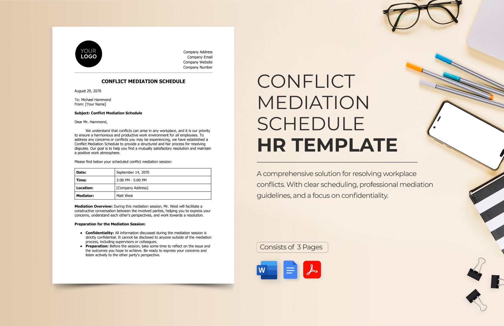 Conflict Mediation Schedule HR Template