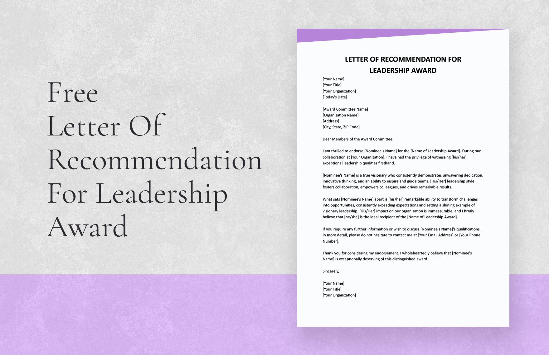 Letter Of Recommendation For Leadership Award