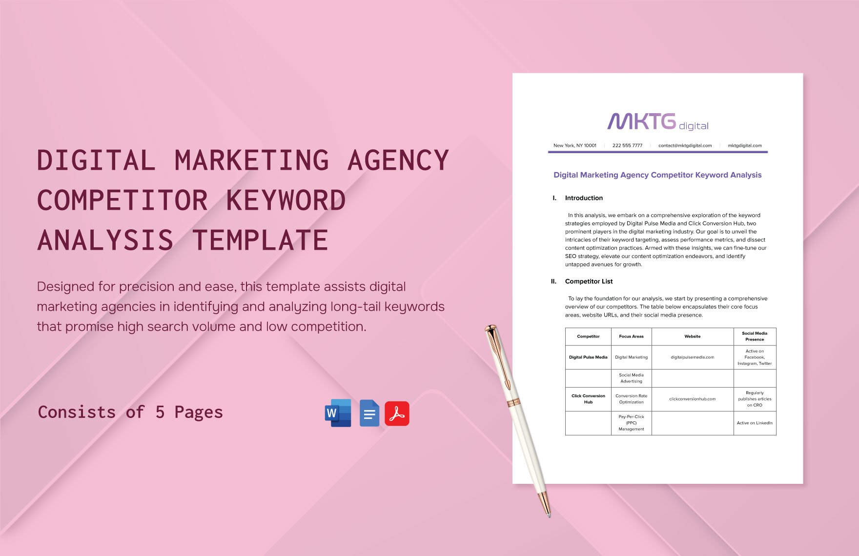 Digital Marketing Agency Competitor Keyword Analysis Template