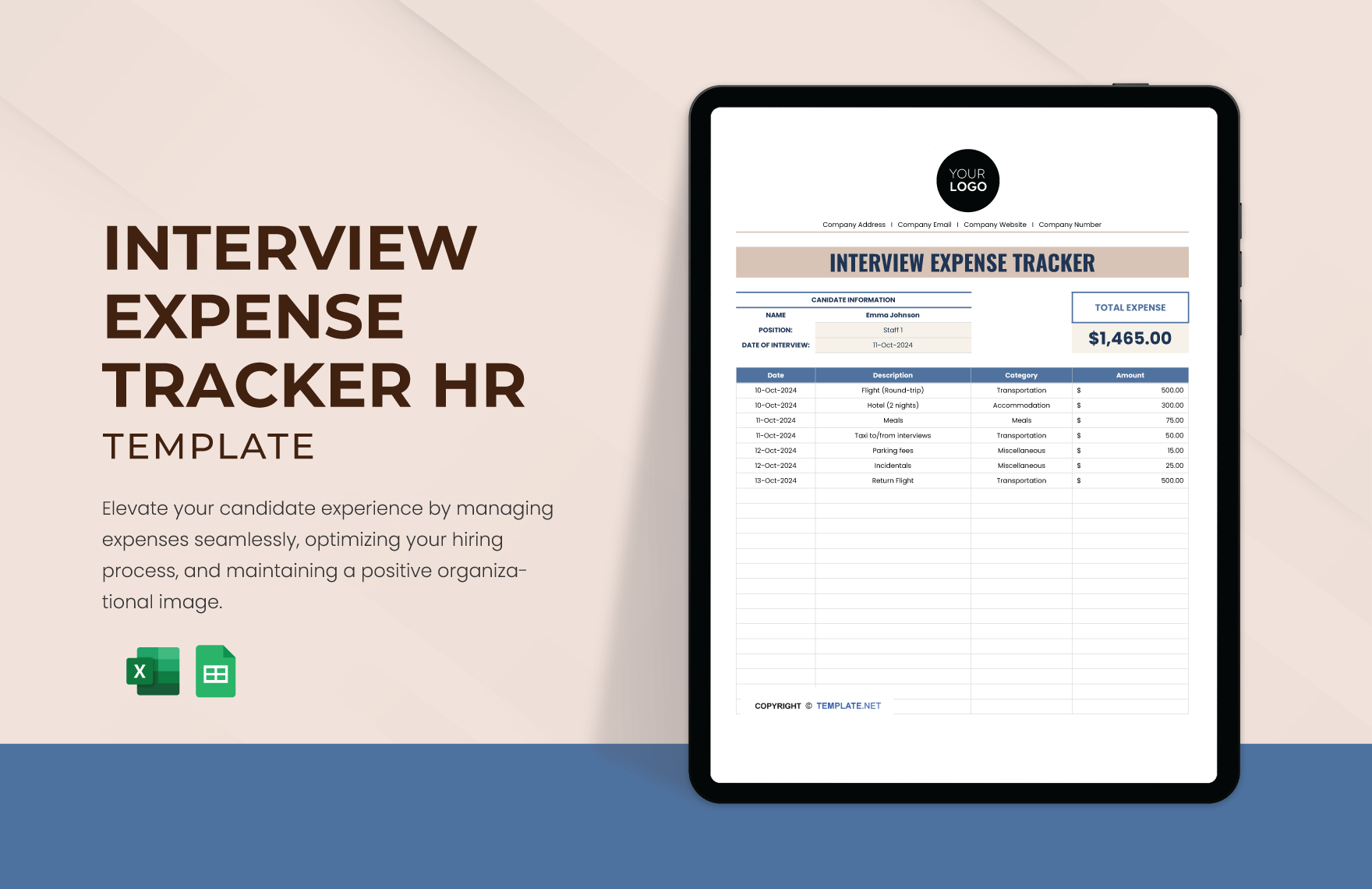 Interview Expense Tracker HR Template 