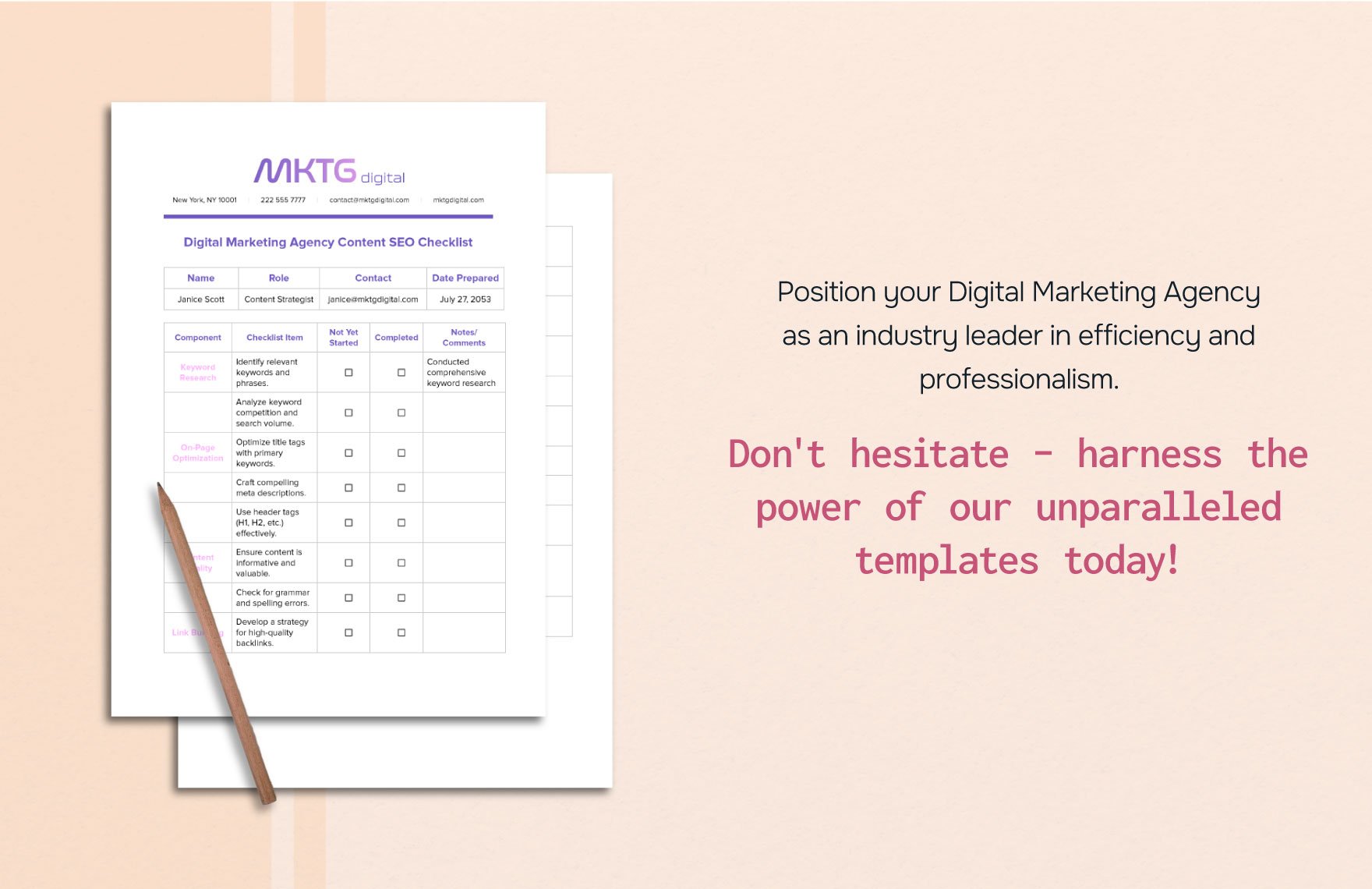Digital Marketing Agency Content SEO Checklist Template