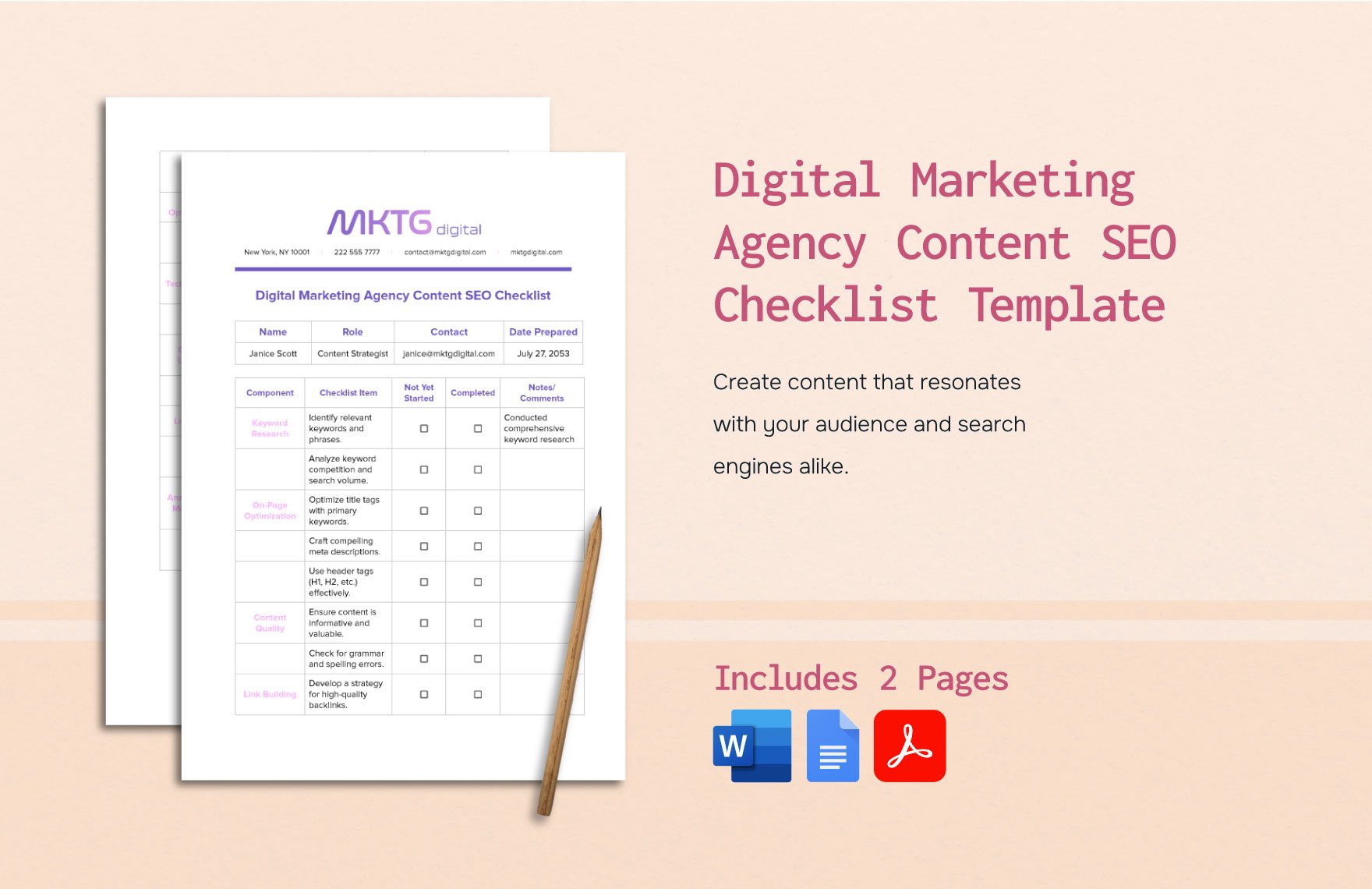 Digital Marketing Agency Content SEO Checklist Template in Word, Google Docs, PDF