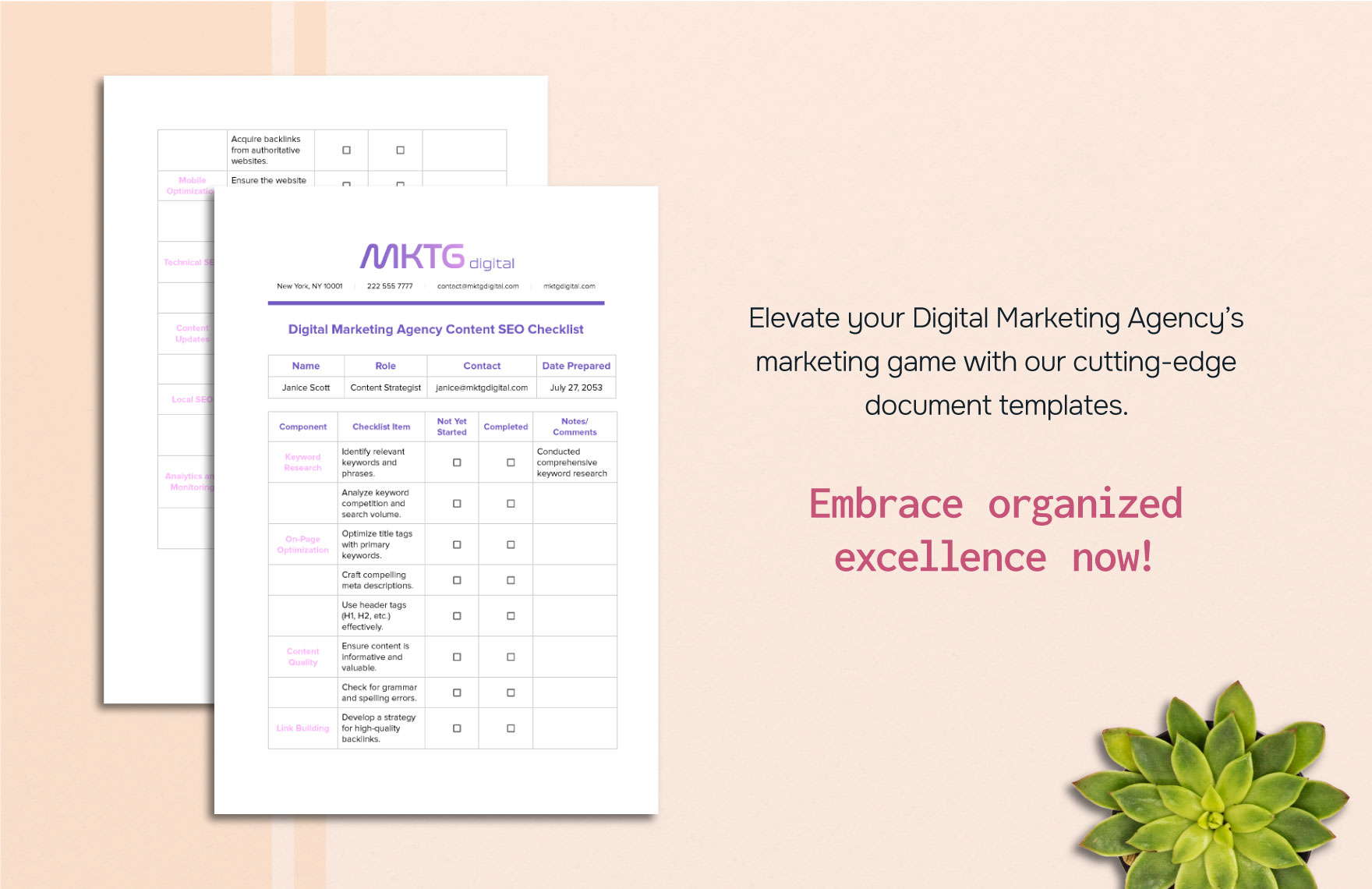 Digital Marketing Agency Content SEO Checklist Template