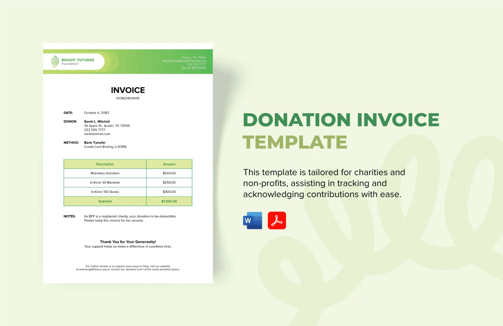 Donation Invoice Template In Word PDF Download Template