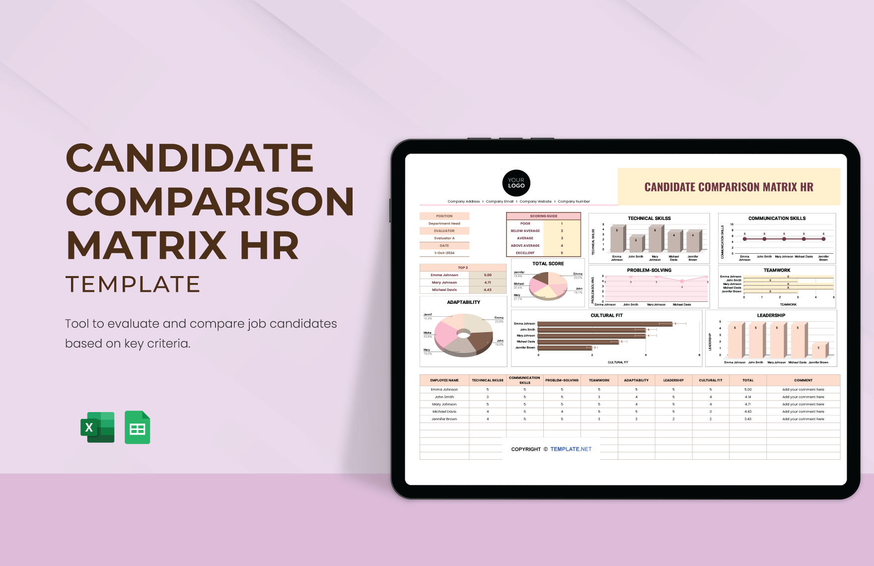 Candidate Comparison Matrix HR Template