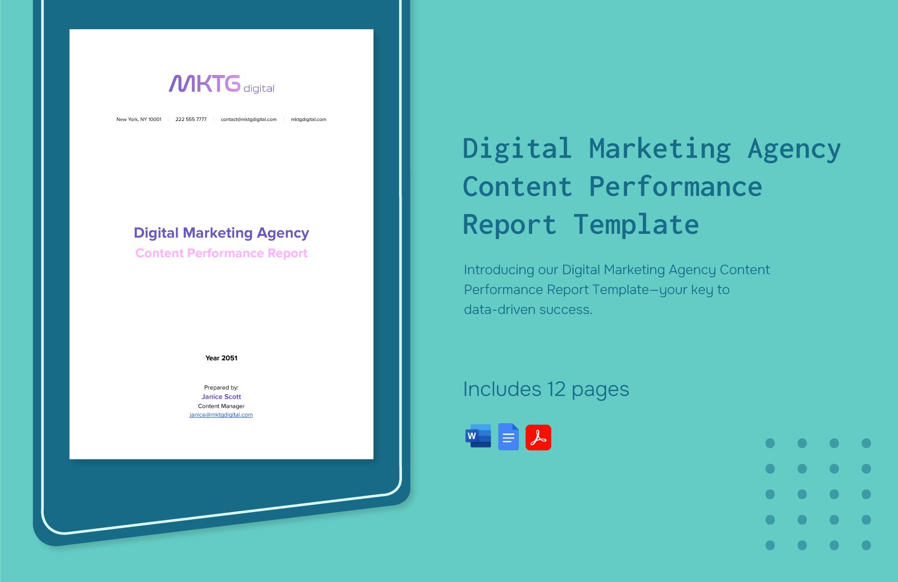 Digital Marketing Agency Content Performance Report Template in Word, Google Docs, PDF