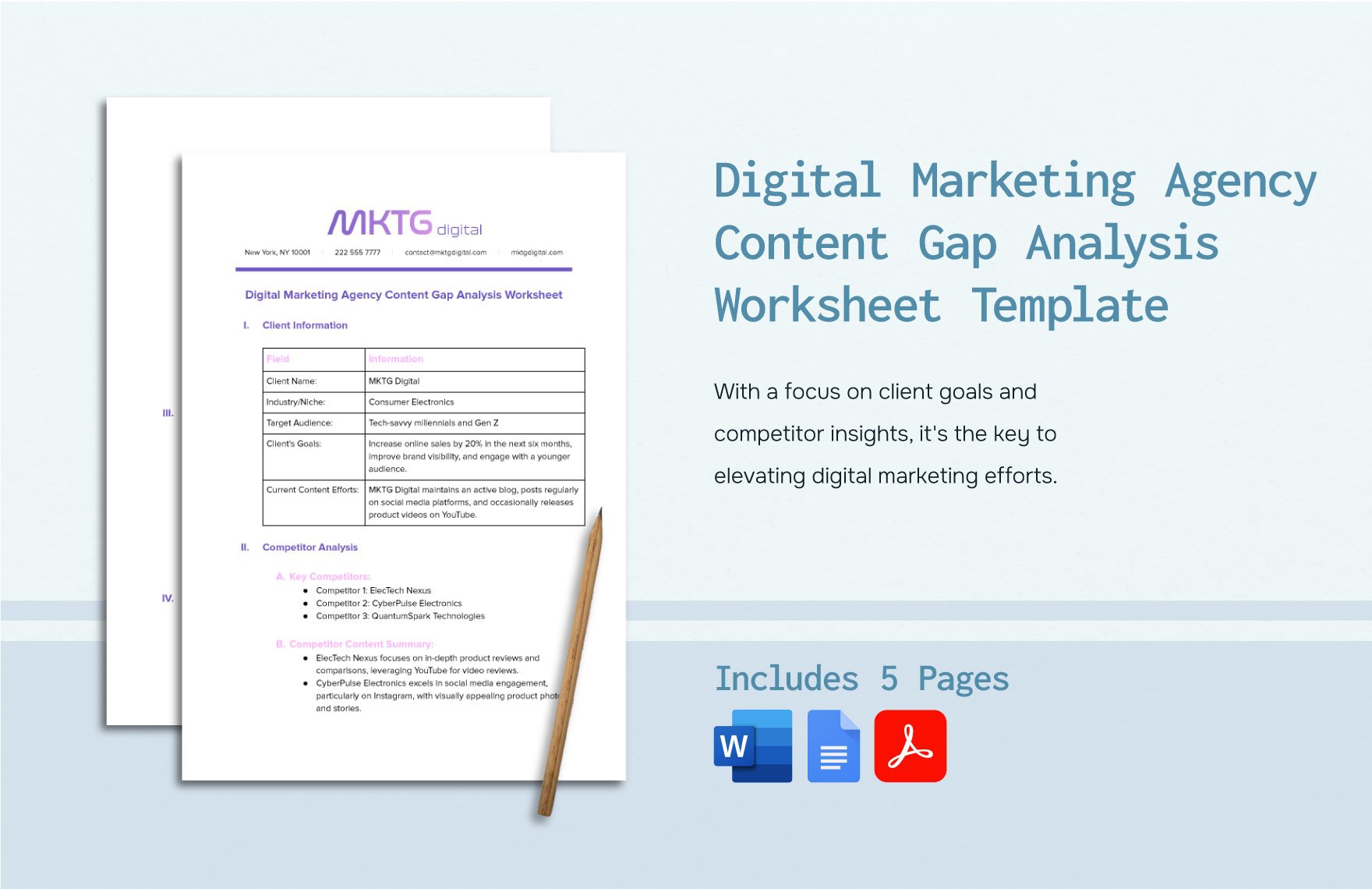Digital Marketing Agency Content Gap Analysis Worksheet Template in Word, Google Docs, PDF