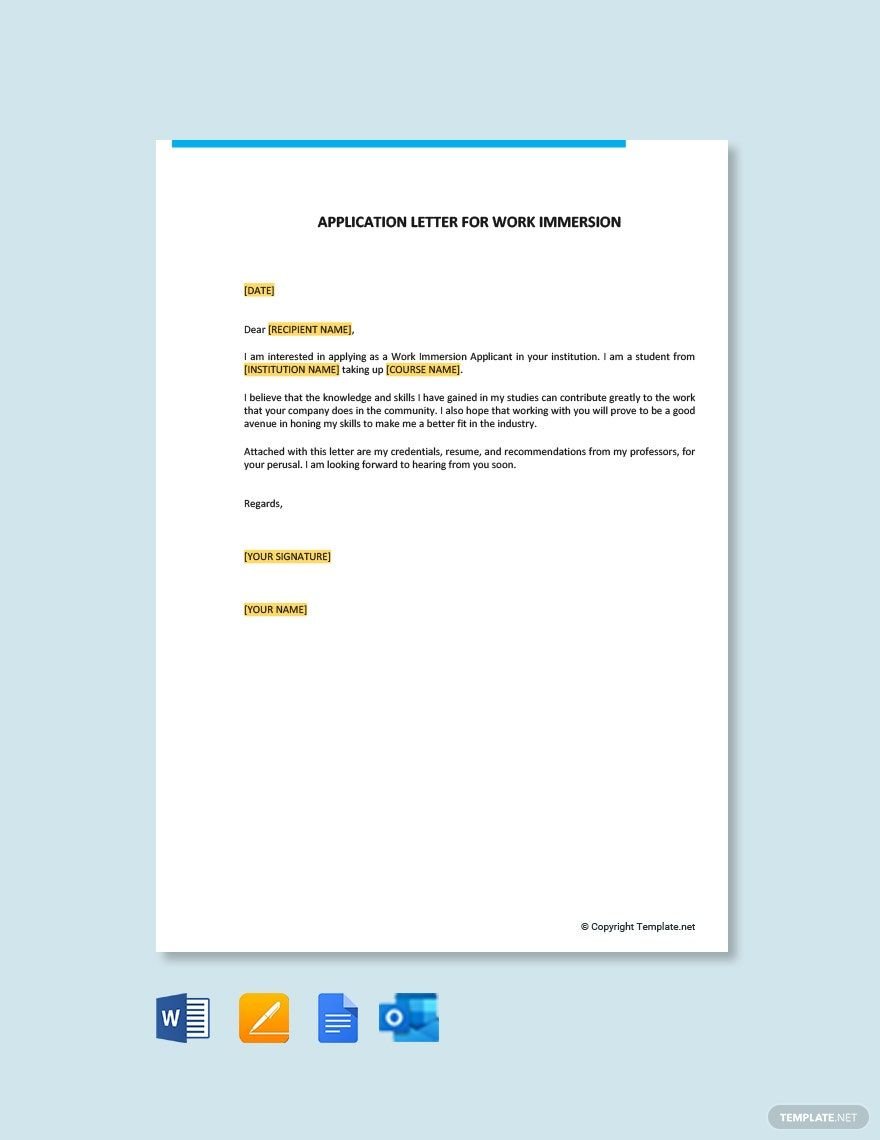 Application Letter for Work Immersion Template