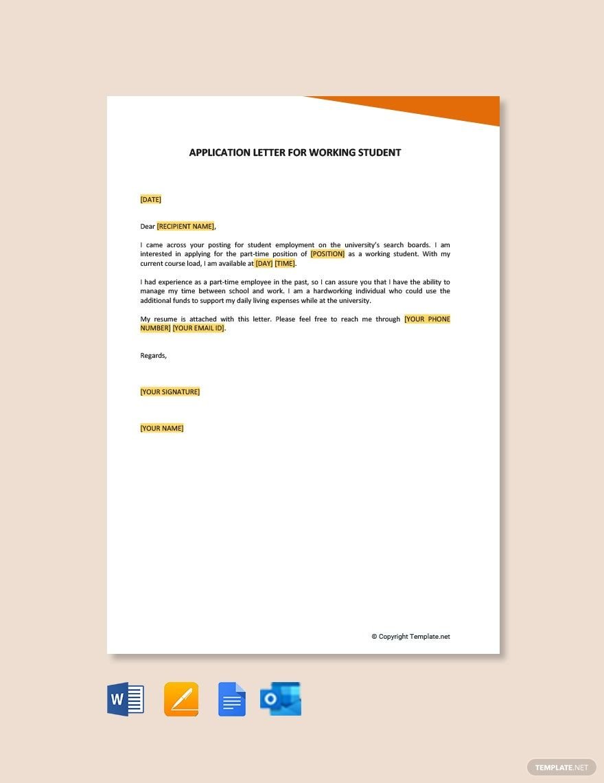 Free Application Letter For Working Student Template