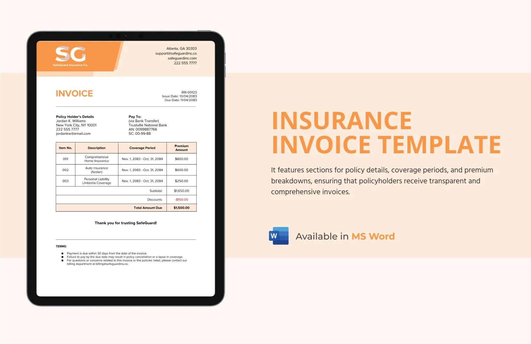 Insurance Invoice Template in Word