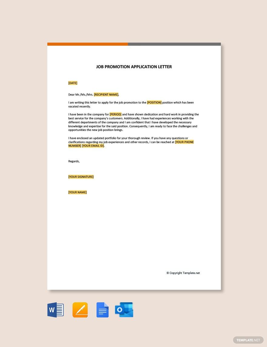 Free Job Promotion Application letter Template