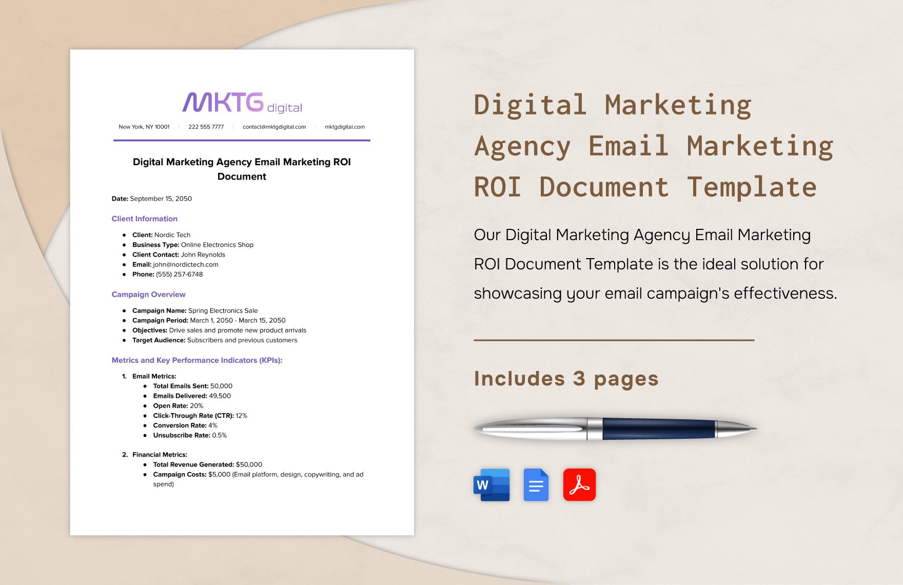 Digital Marketing Agency Email Marketing ROI Document Template