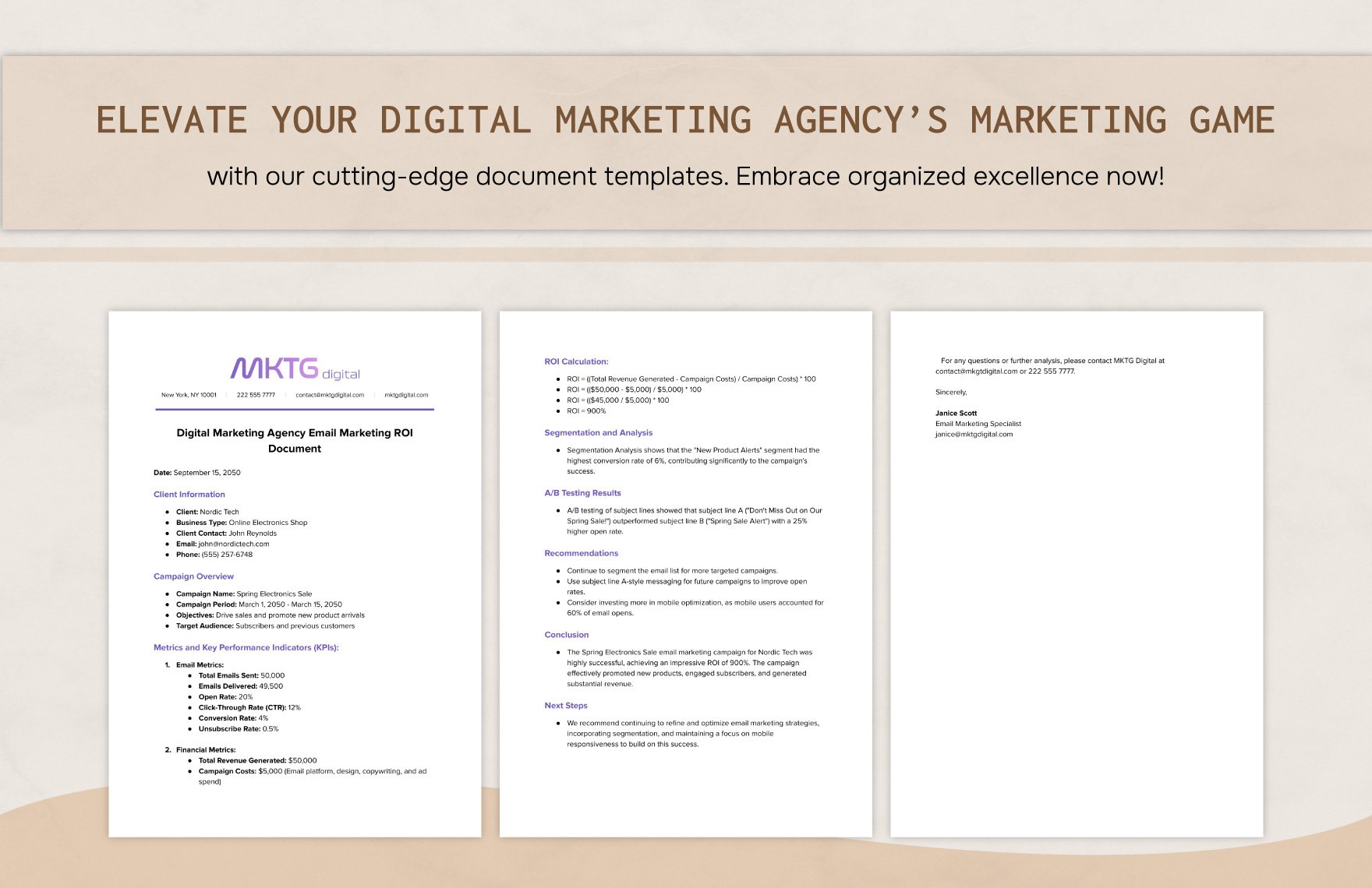 Digital Marketing Agency Email Marketing ROI Document Template