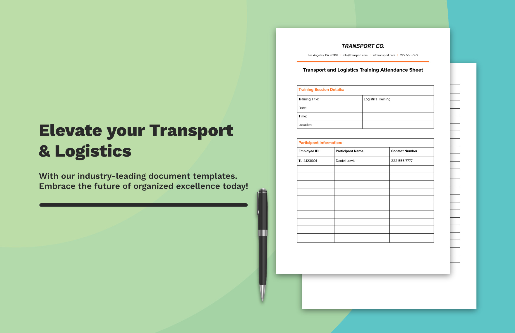 Transport and Logistics Training Attendance Sheet Template