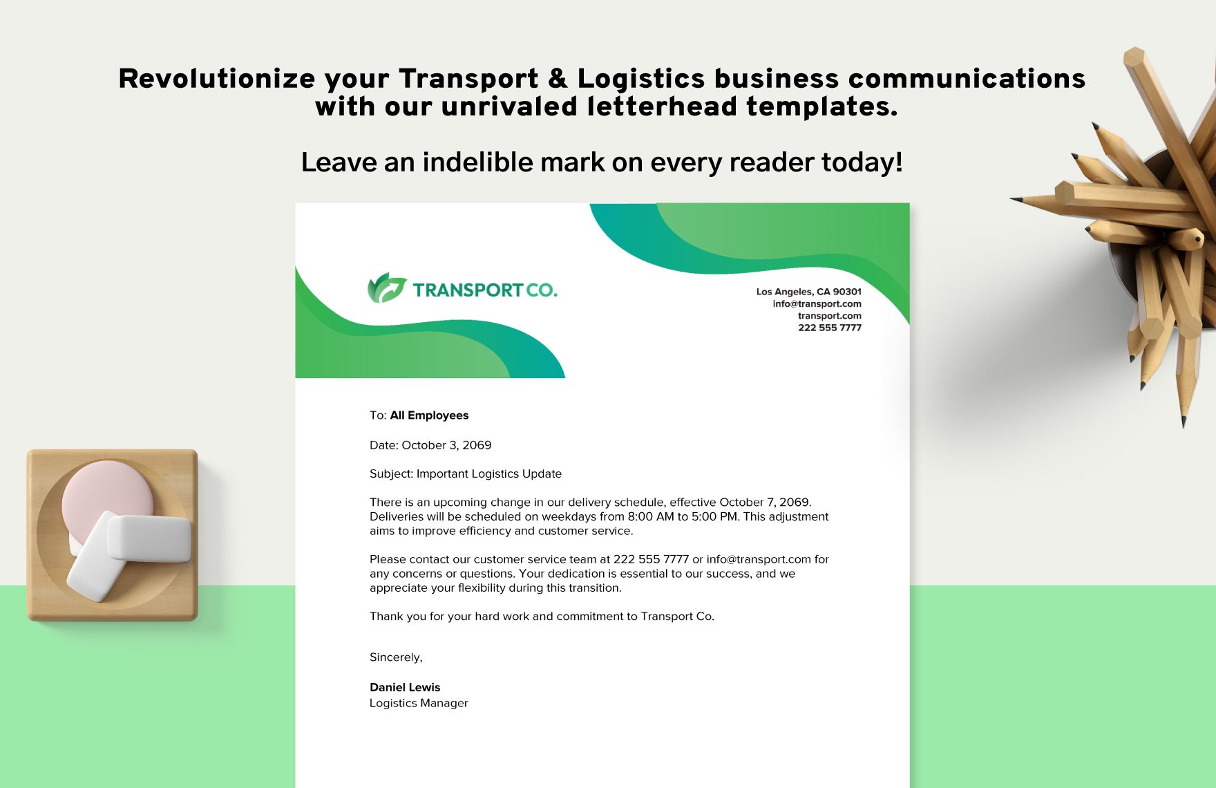 Transport and Logistics Eco-Friendly Logistics Letterhead Template