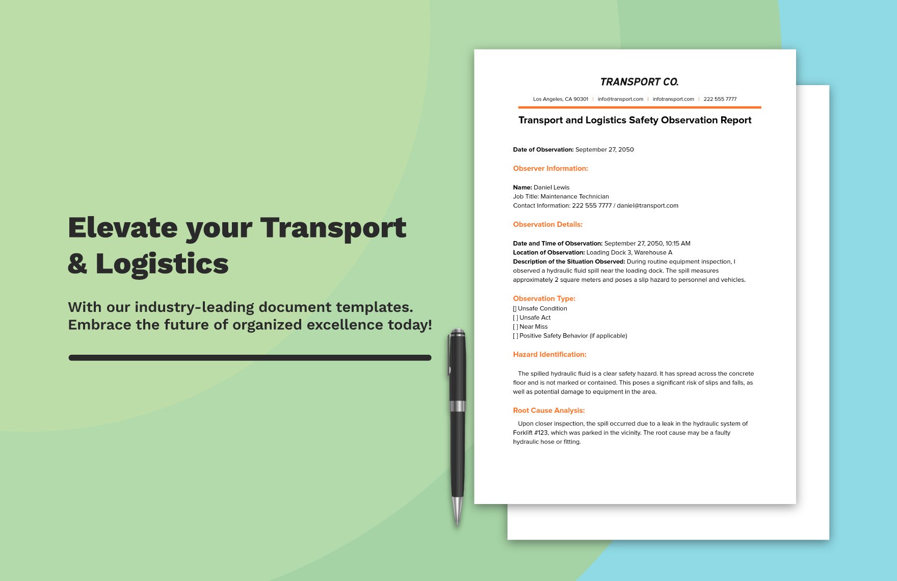 Transport and Logistics Safety Observation Report Template