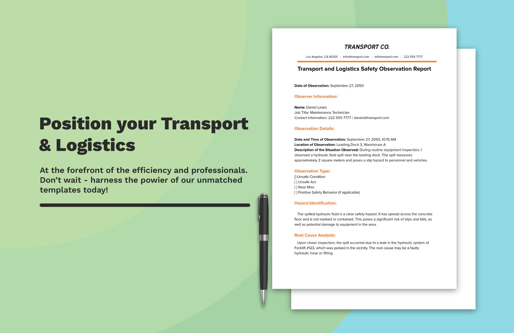Transport and Logistics Safety Observation Report Template