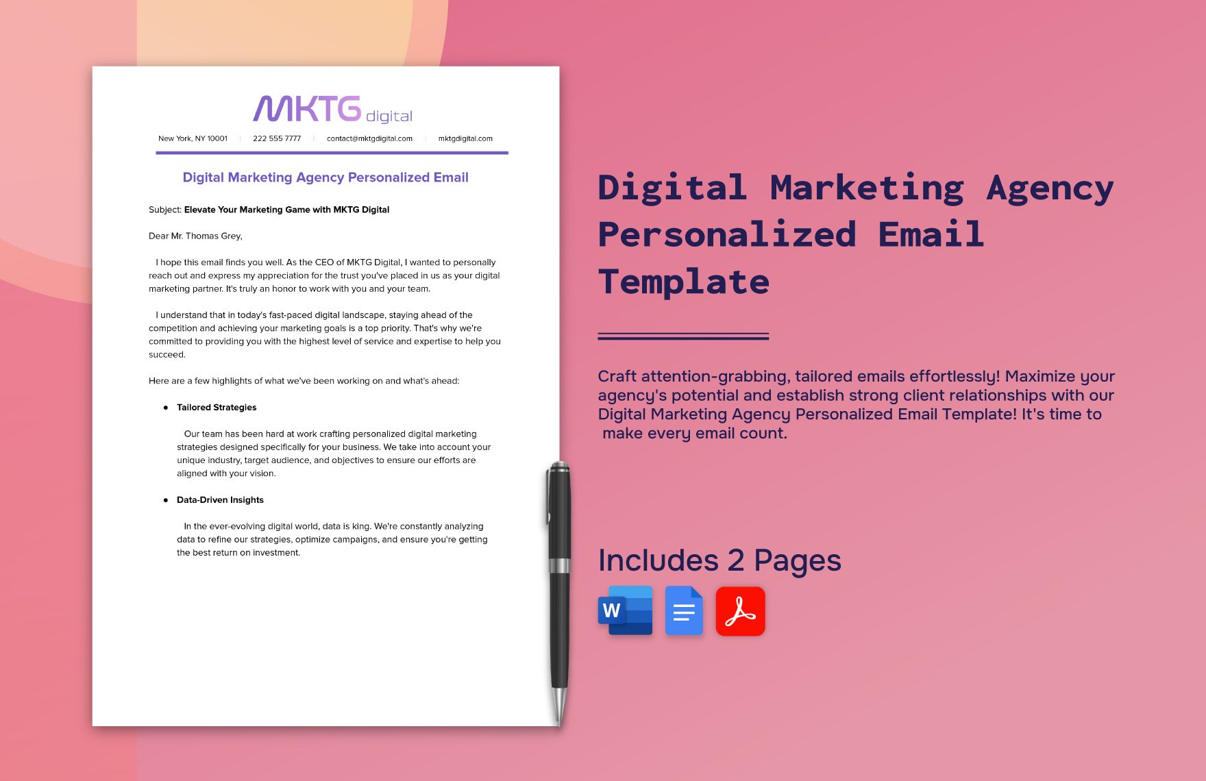 Digital Marketing Agency Personalized Email Template in Word, Google Docs, PDF