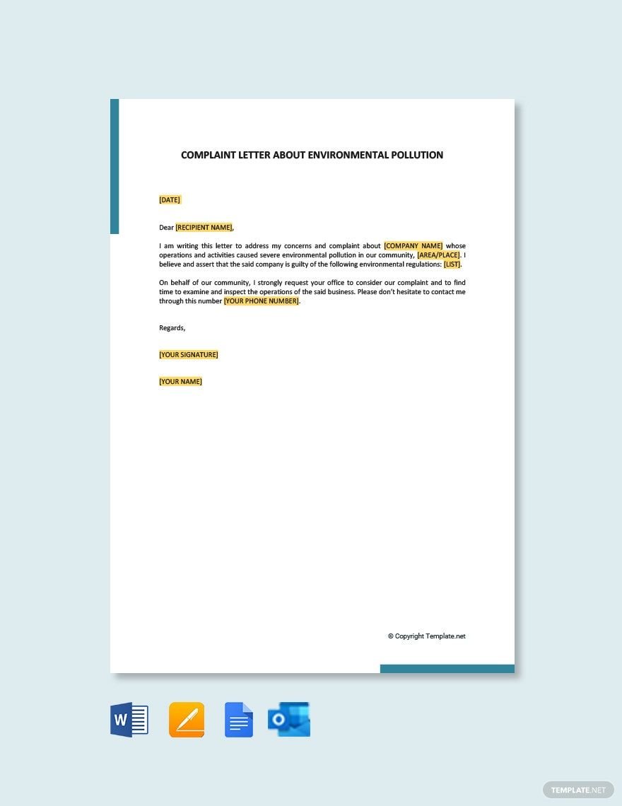 Free Complaint Letter About Environmental Pollution Template