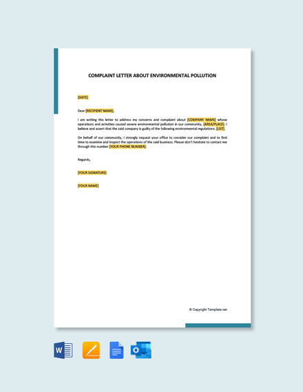 FREE Complaint Letter About Environmental Problems Template - Word ...