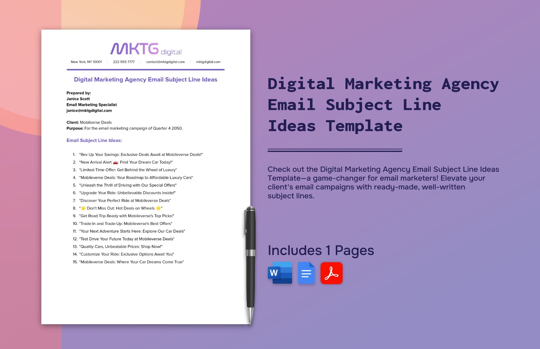 Free Digital Marketing Agency Email Subject Line Ideas Template