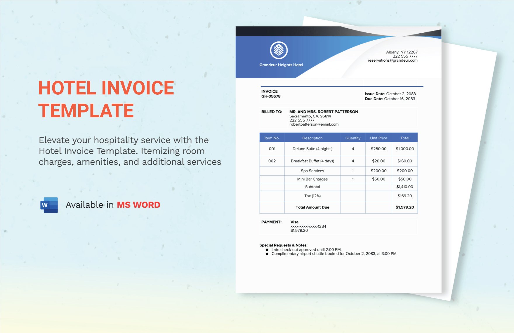 Free Hotel Invoice Template in Word