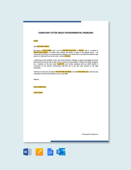 Free Complaint Letter About Environmental Problems - Google Docs, Word ...