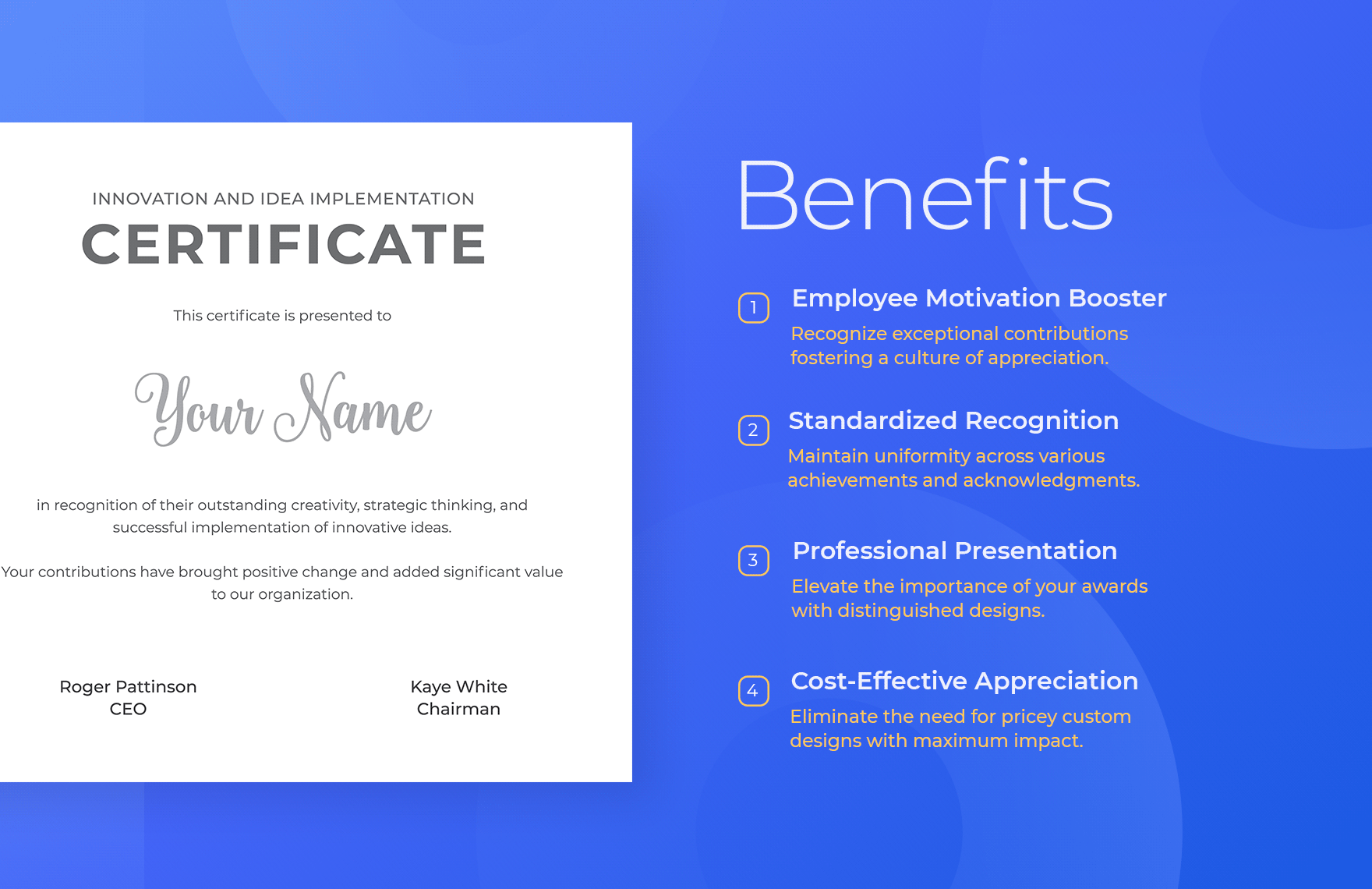 Innovation and Idea Implementation Certificate HR Template