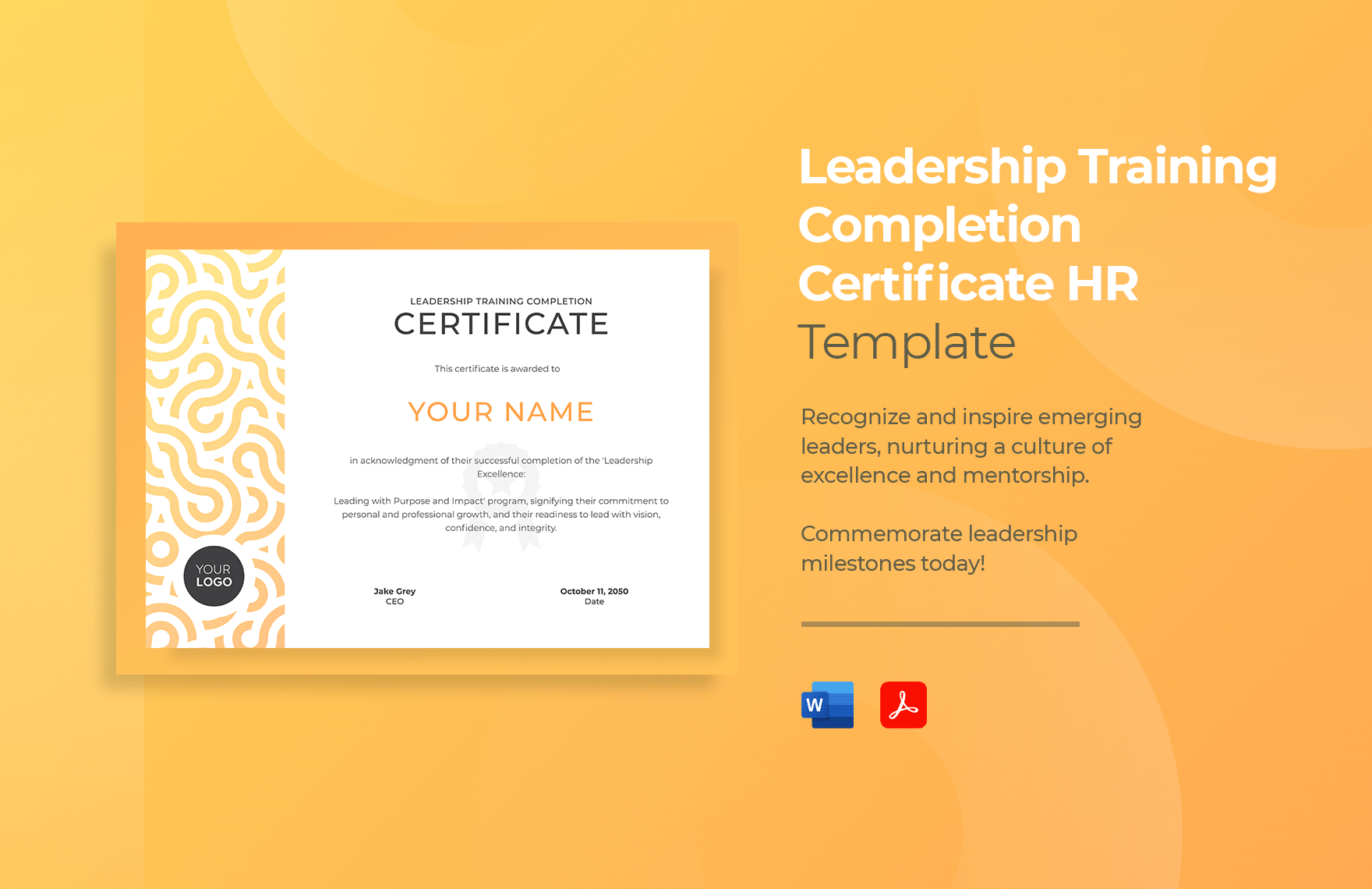 Leadership Training Completion Certificate HR Template