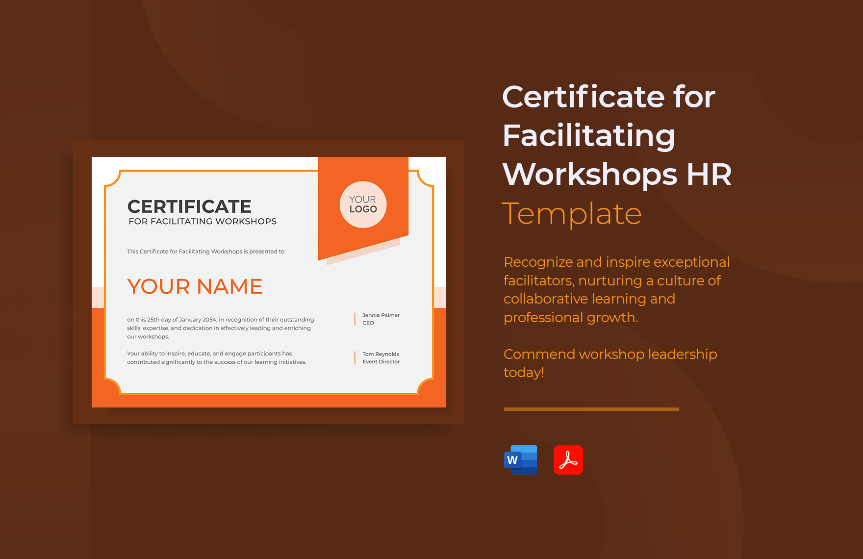 Certificate for Facilitating Workshops HR Template