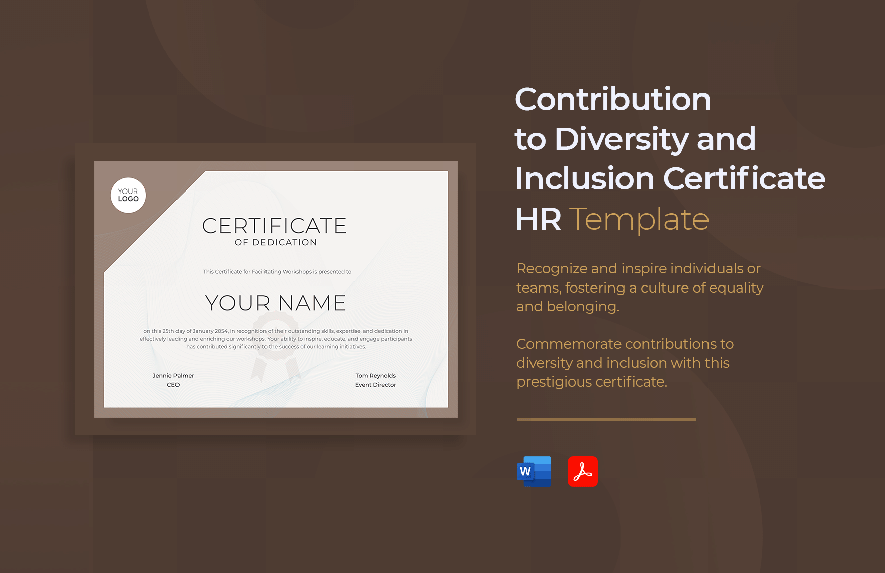Contribution to Diversity and Inclusion Certificate HR Template