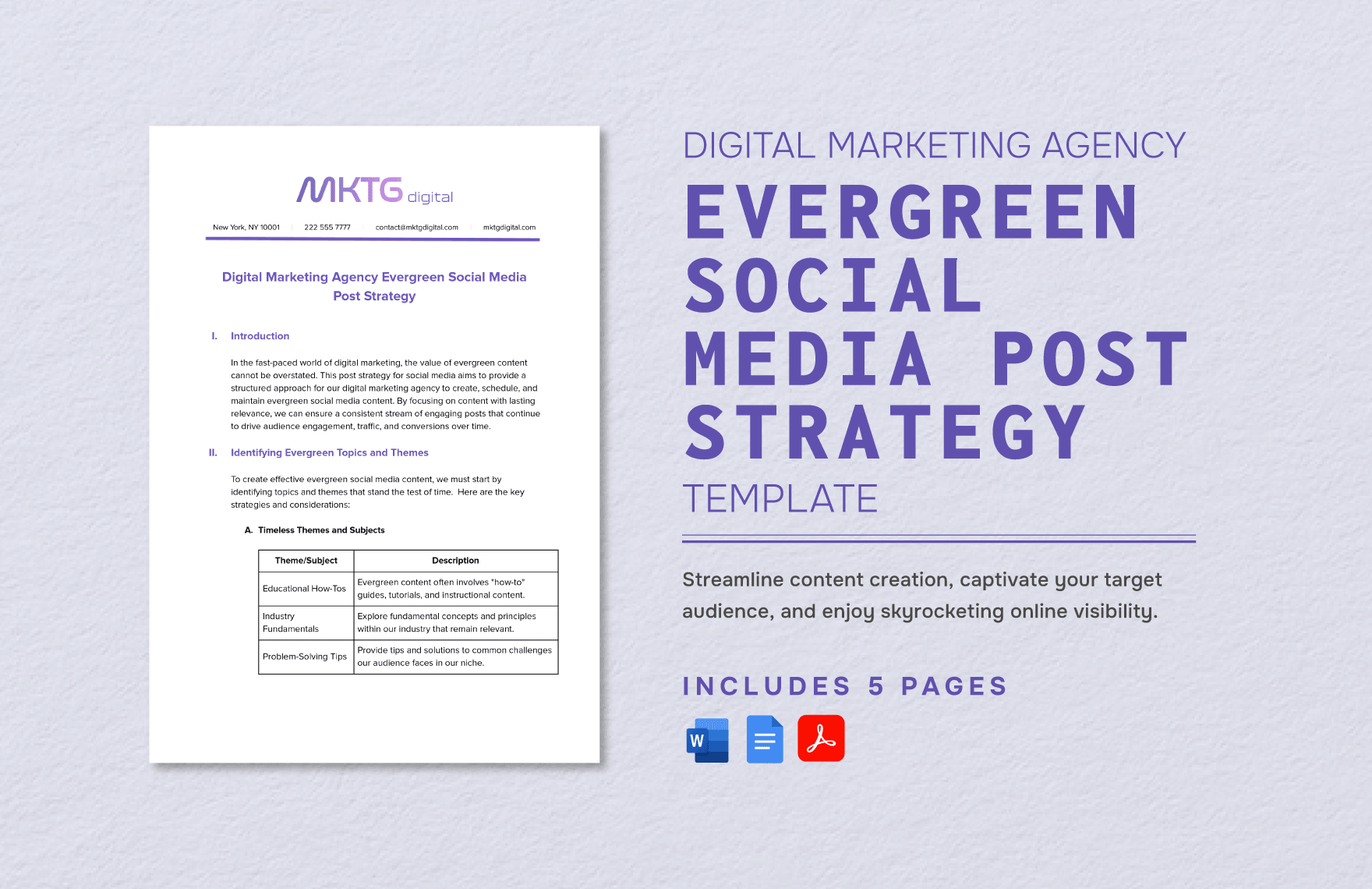 Digital Marketing Agency Evergreen Social Media Post Strategy Template in Word, Google Docs, PDF