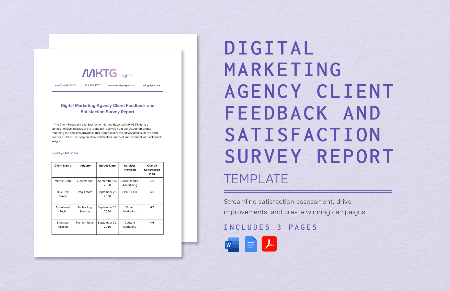 Digital Marketing Agency Client Feedback and Satisfaction Survey Report Template