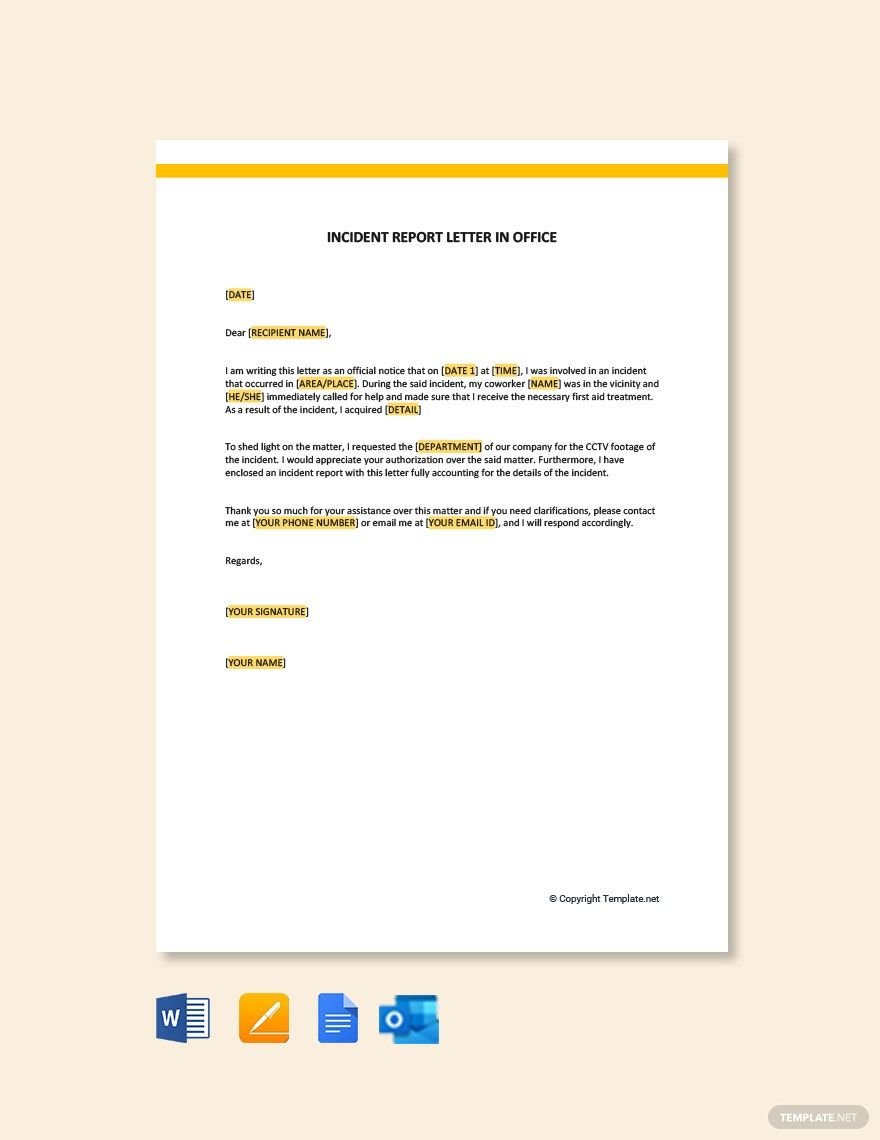 Incident Report Letter In Office Template