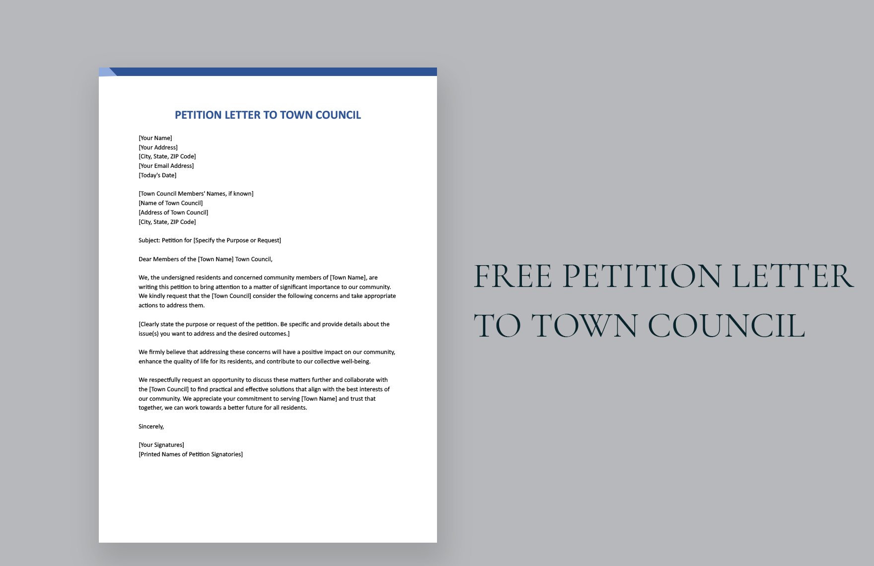 Petition Letter to Town Council in Word, Google Docs
