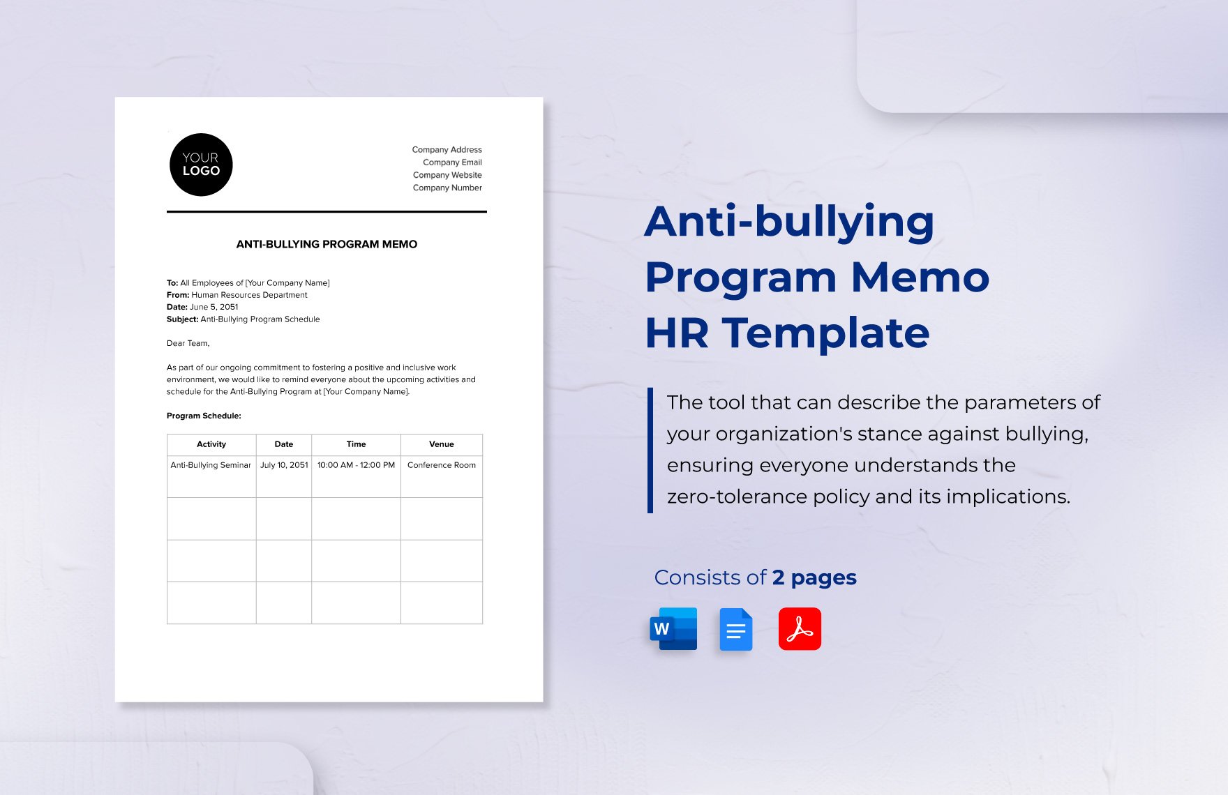 Anti-bullying Program Memo HR Template