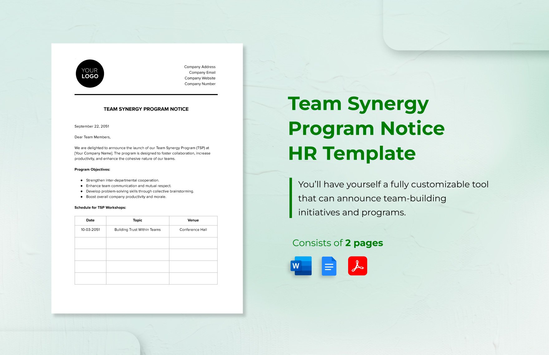 Team Synergy Program Notice HR Template in Word, Google Docs, PDF