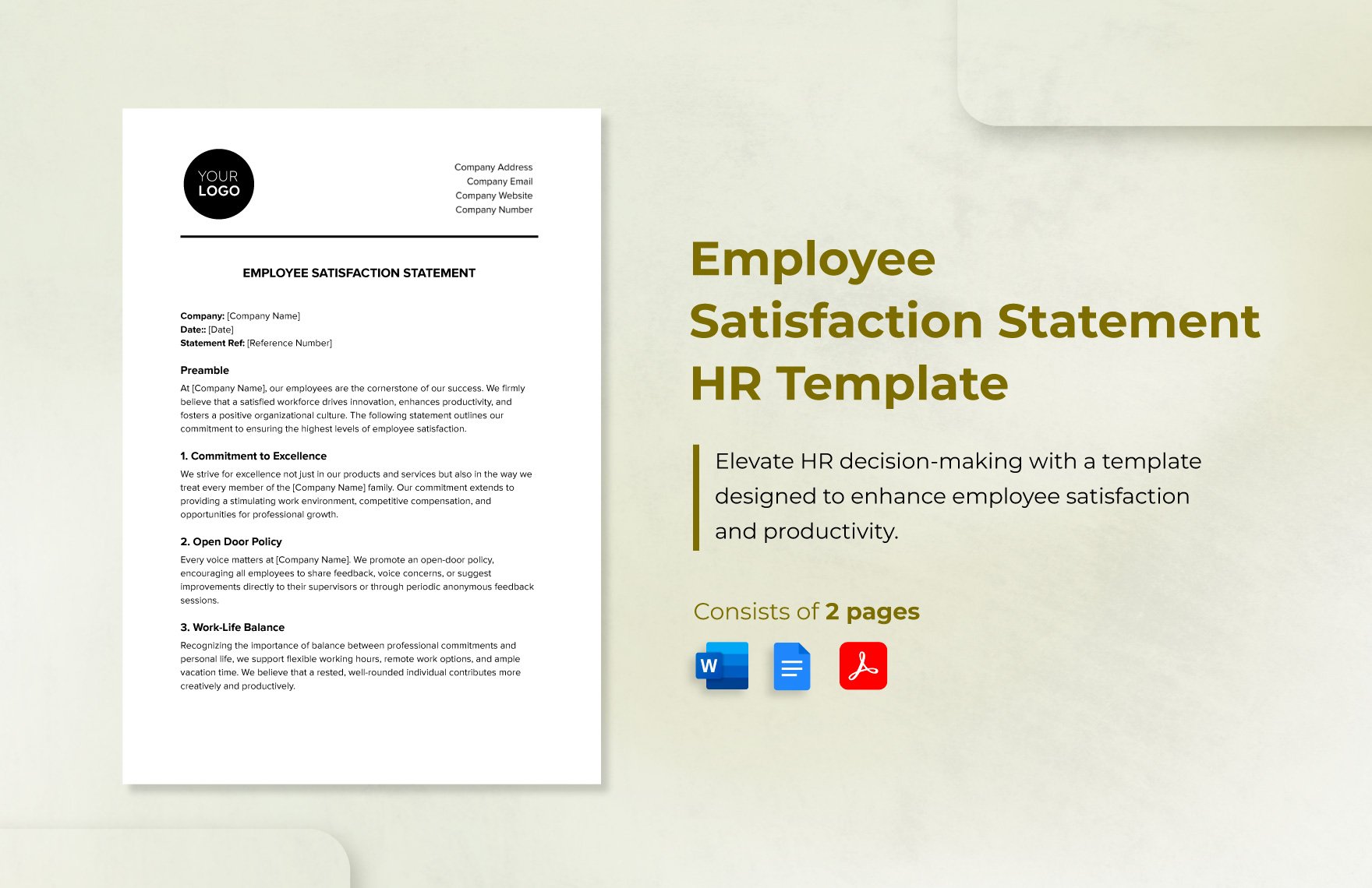Employee Satisfaction Statement HR Template in Word, Google Docs, PDF