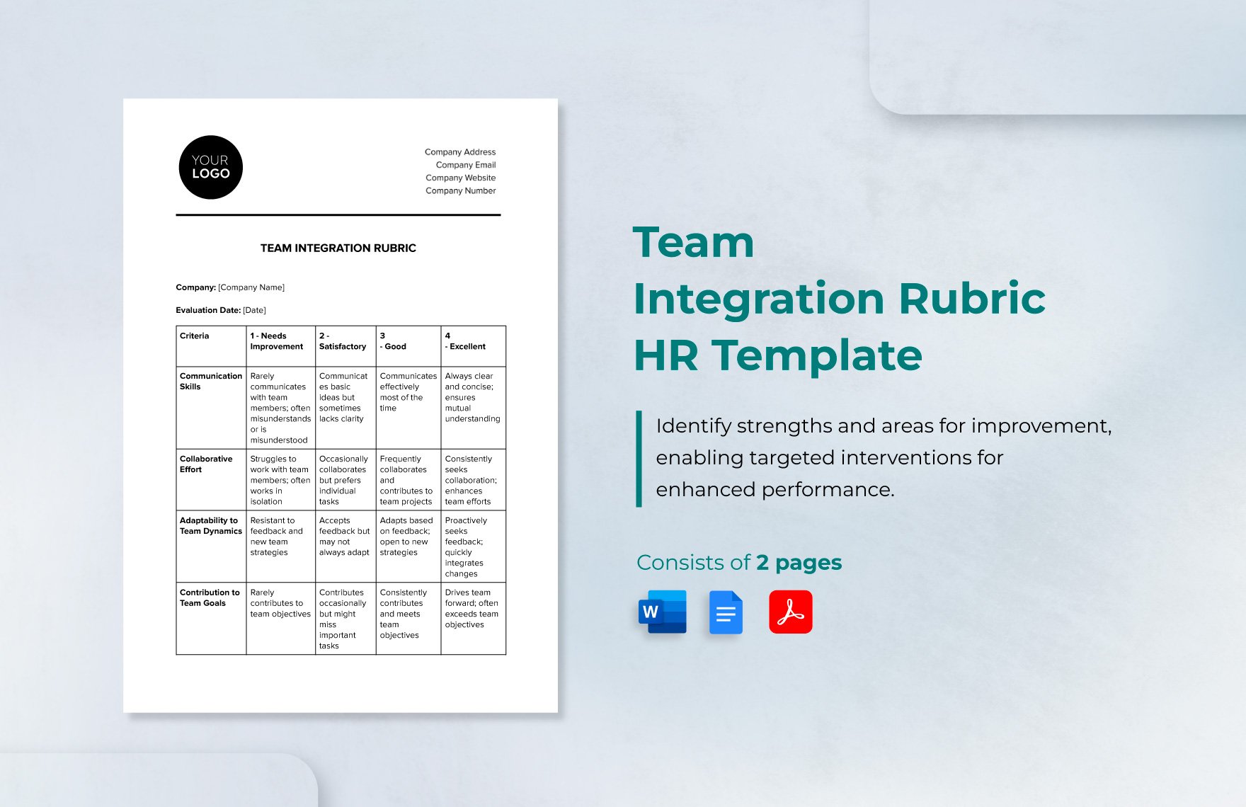 Team Integration Rubric HR Template in Word, Google Docs, PDF