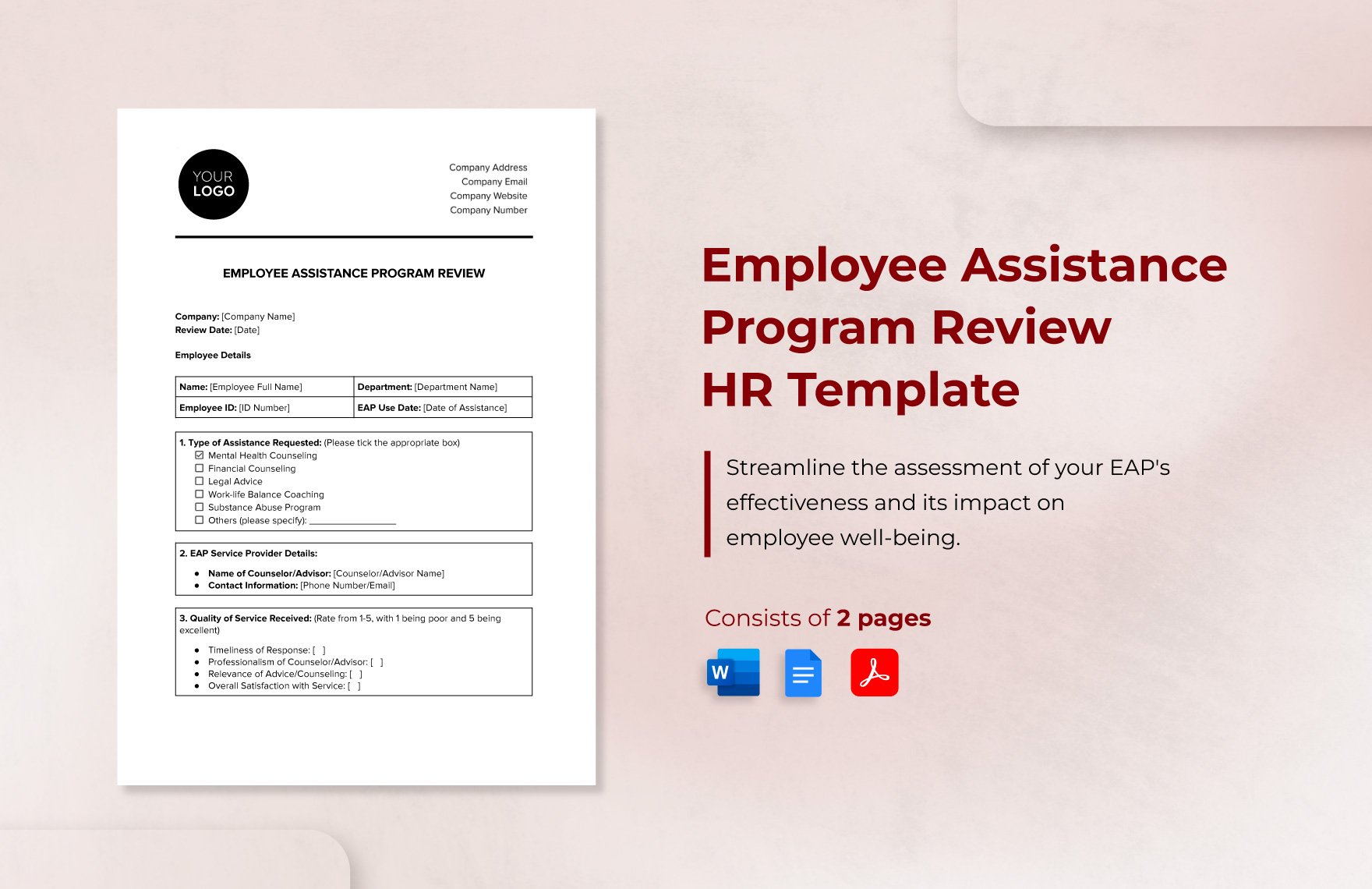 Employee Assistance Program Review HR Template in Word, Google Docs, PDF
