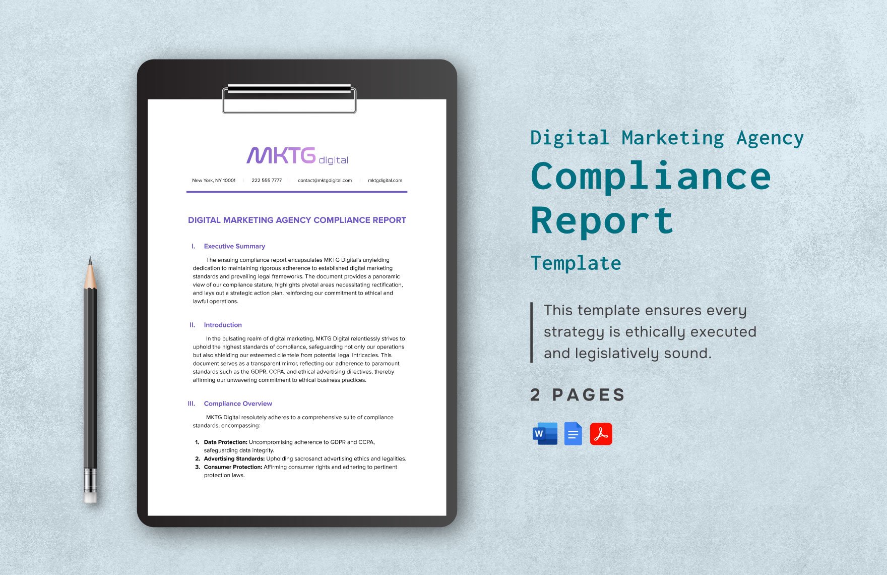 Digital Marketing Agency Compliance Report Template in Word, Google Docs, PDF